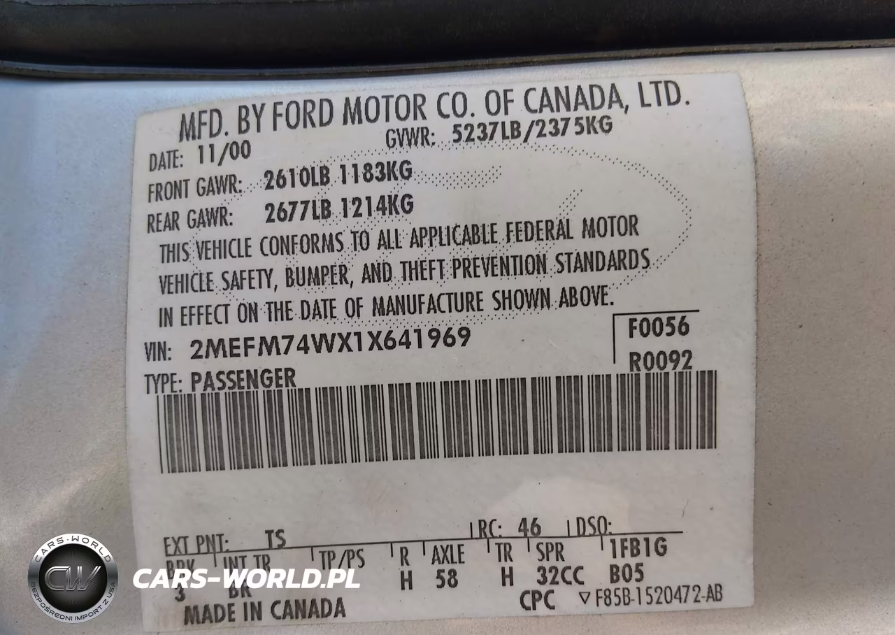 2001 Mercury Grand Marquis Gs VIN:2MEFM74WX1X641969 - 9