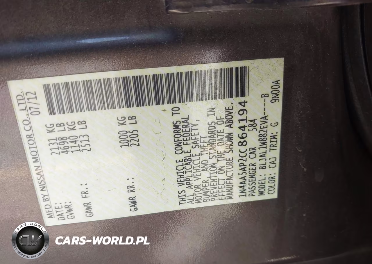 2012 Nissan Maxima 3.5 Sv VIN:1N4AA5AP2CC864194 - 9