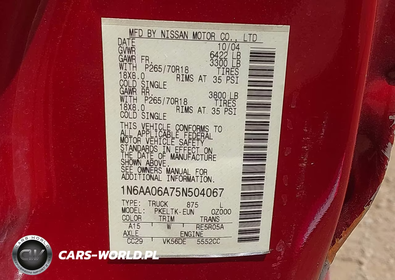 2005 Nissan Titan Se VIN:1N6AA06A75N504067 - 9