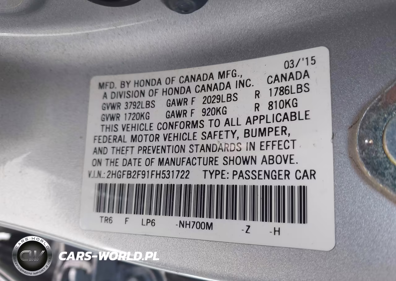 2015 Honda Civic Exl VIN:2HGFB2F91FH531722 - 9