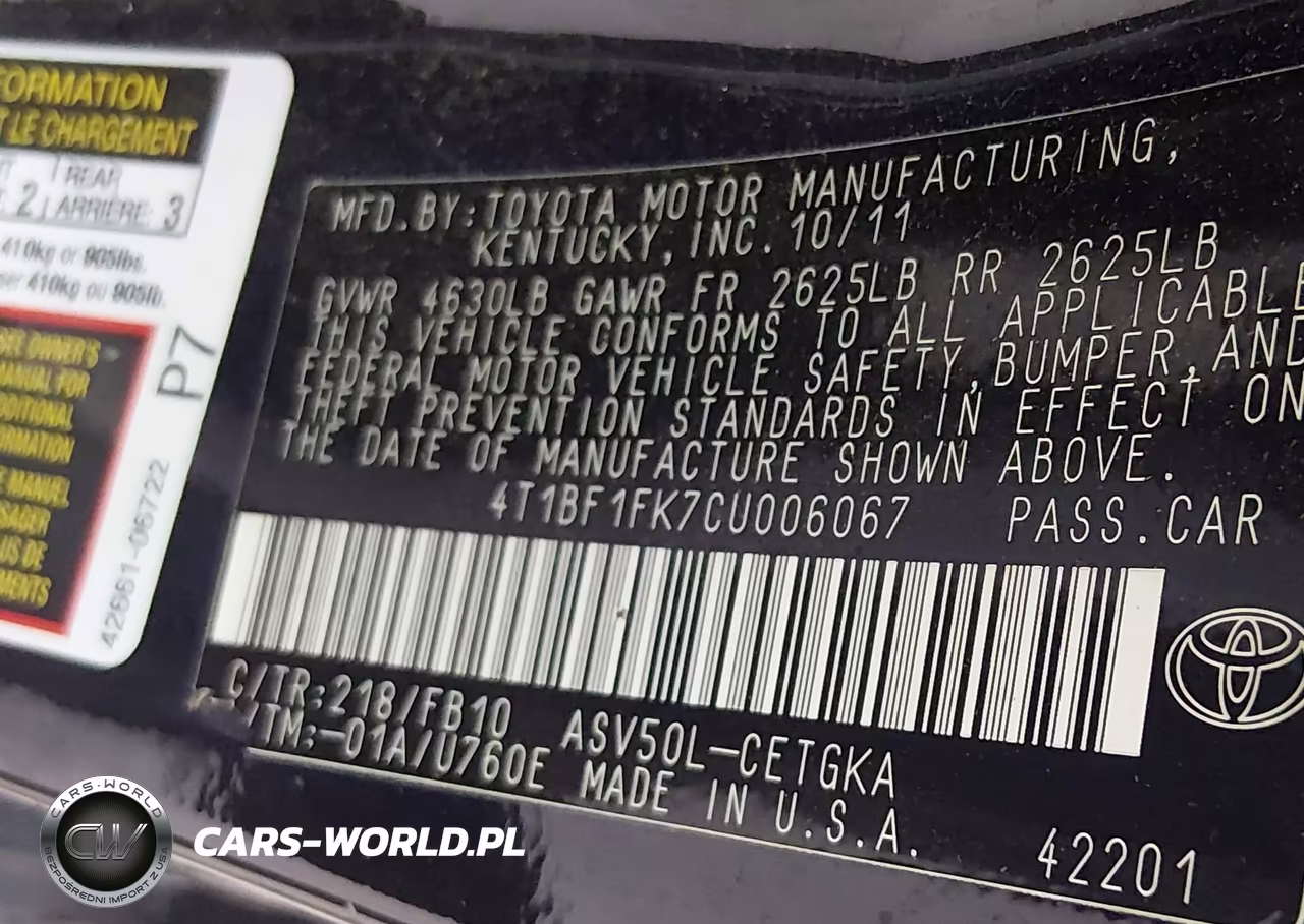 2012 Toyota Camry Xle VIN:4T1BF1FK7CU006067 - 9