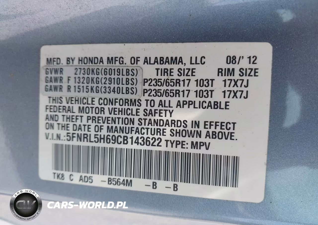 2012 Honda Odyssey Ex-L VIN:5FNRL5H69CB143622 - 9