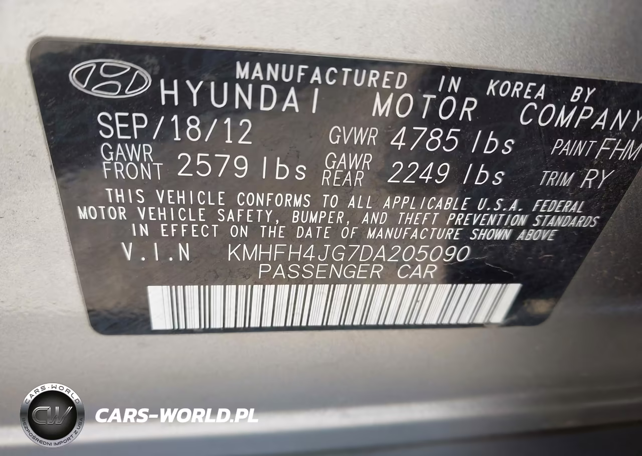 2013 Hyundai Azera VIN:KMHFH4JG7DA205090 - 9