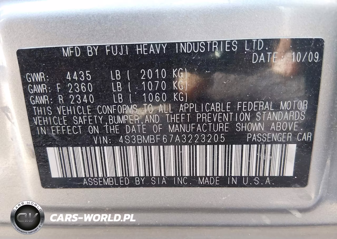 2010 Subaru Legacy 2.5I Premium VIN:4S3BMBF67A3223205 - 9