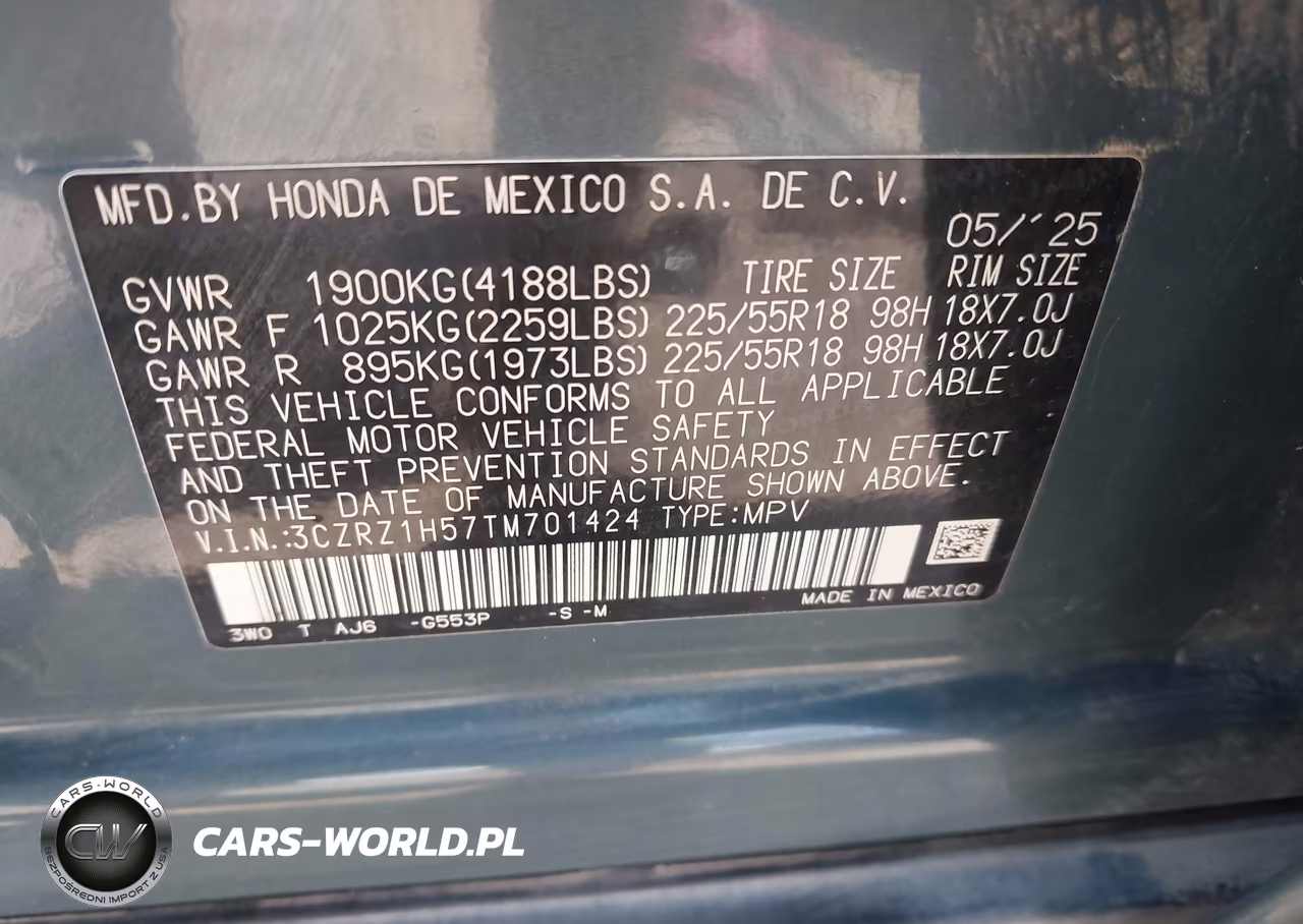 2026 Honda Hr-V 2Wd Sport VIN:3CZRZ1H57TM701424 - 9