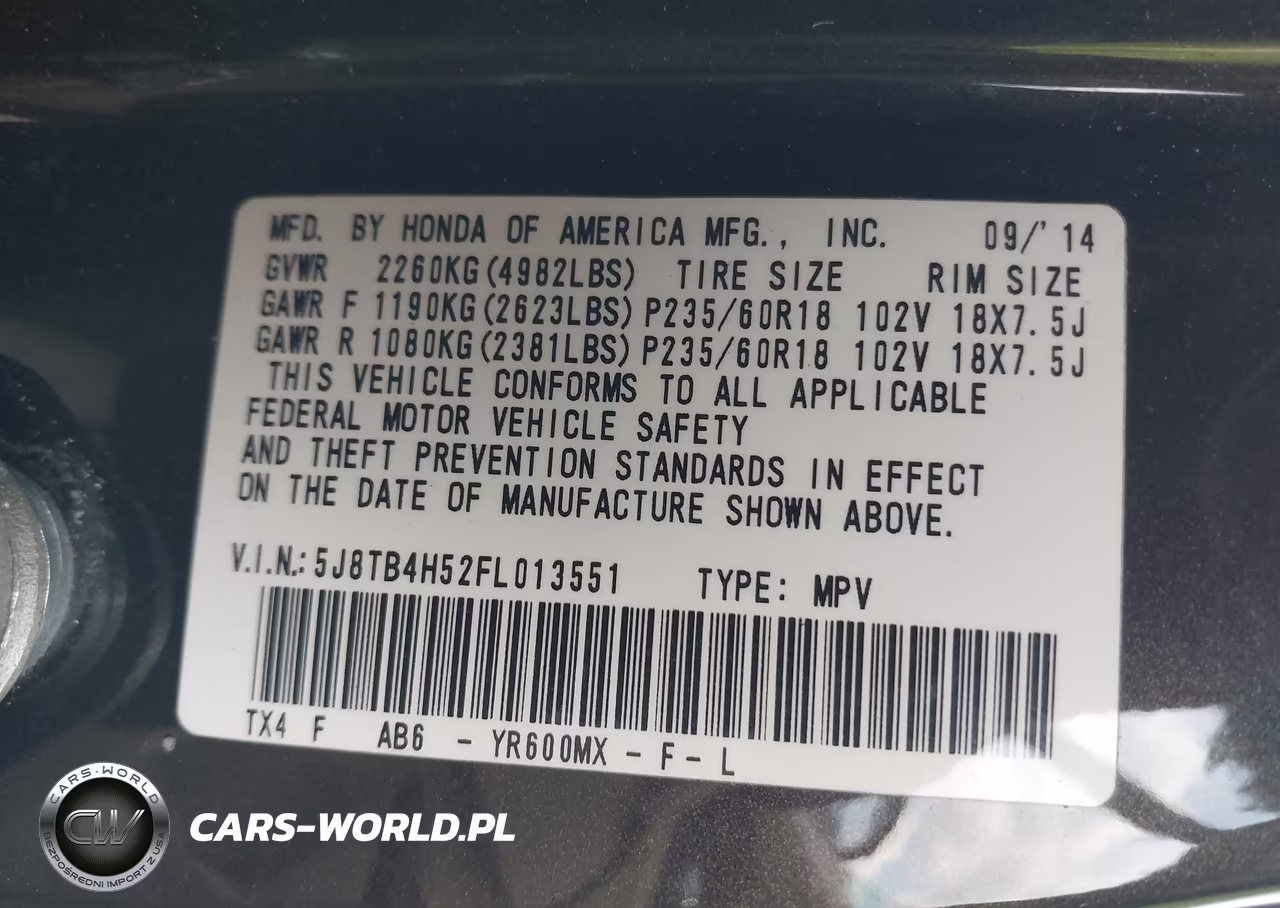 2015 Acura Rdx VIN:5J8TB4H52FL013551 - 9
