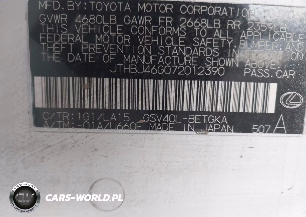 2007 Lexus Es 350 VIN:JTHBJ46G072012390 - 9