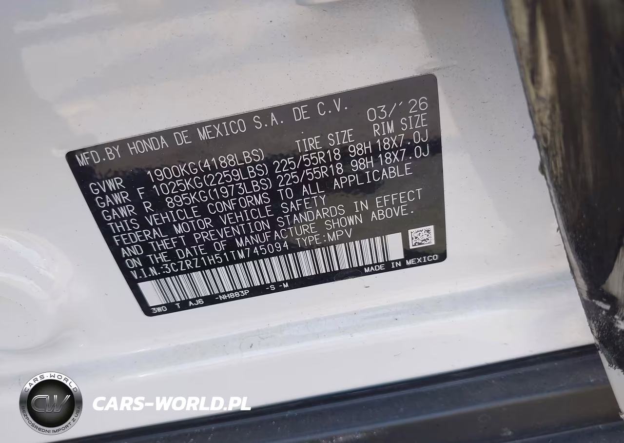 2026 Honda Hr-V 2Wd Sport VIN:3CZRZ1H51TM745094 - 9