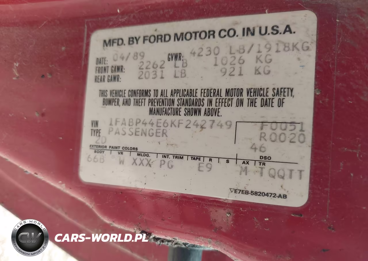 1989 Ford Mustang Lx VIN:1FABP44E6KF242749 - 9