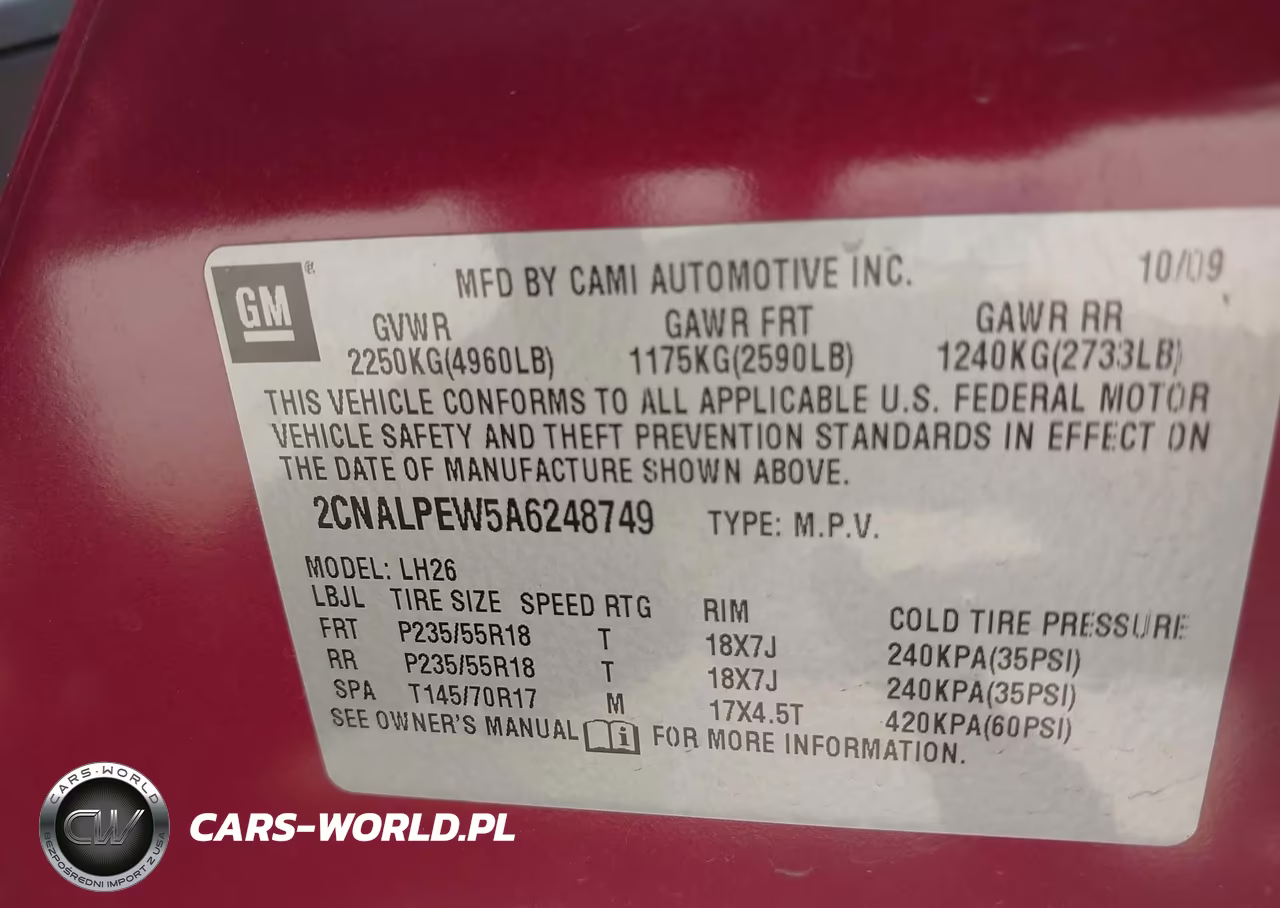 2010 Chevrolet Equinox Lt VIN:2CNALPEW5A6248749 - 9