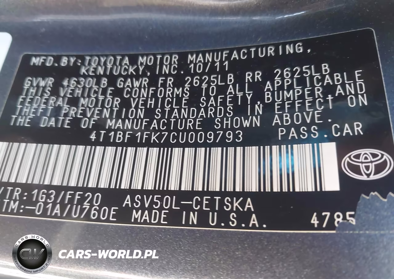 2012 Toyota Camry Se VIN:4T1BF1FK7CU009793 - 9