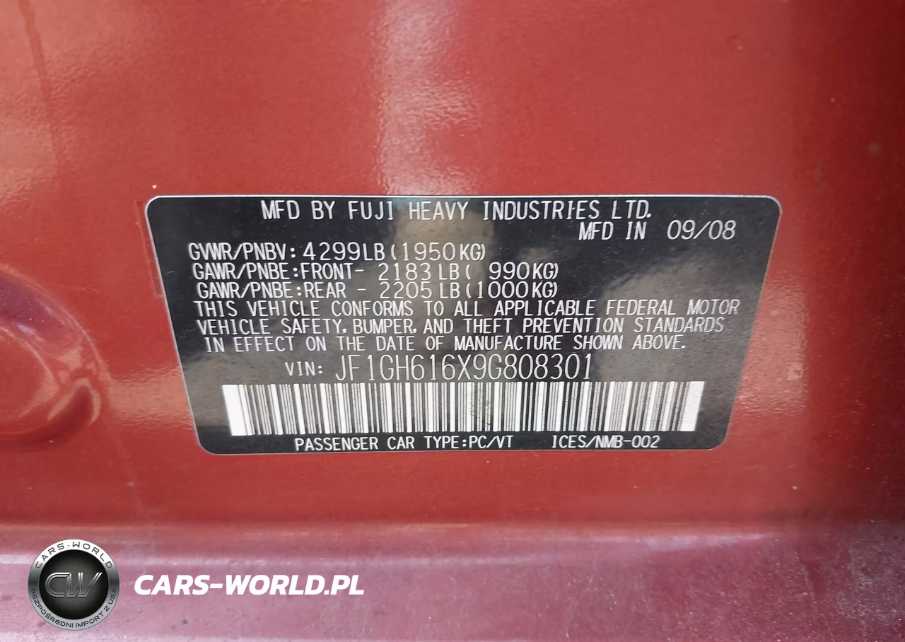 2009 Subaru Impreza 2.5I VIN:JF1GH616X9G808301 - 9