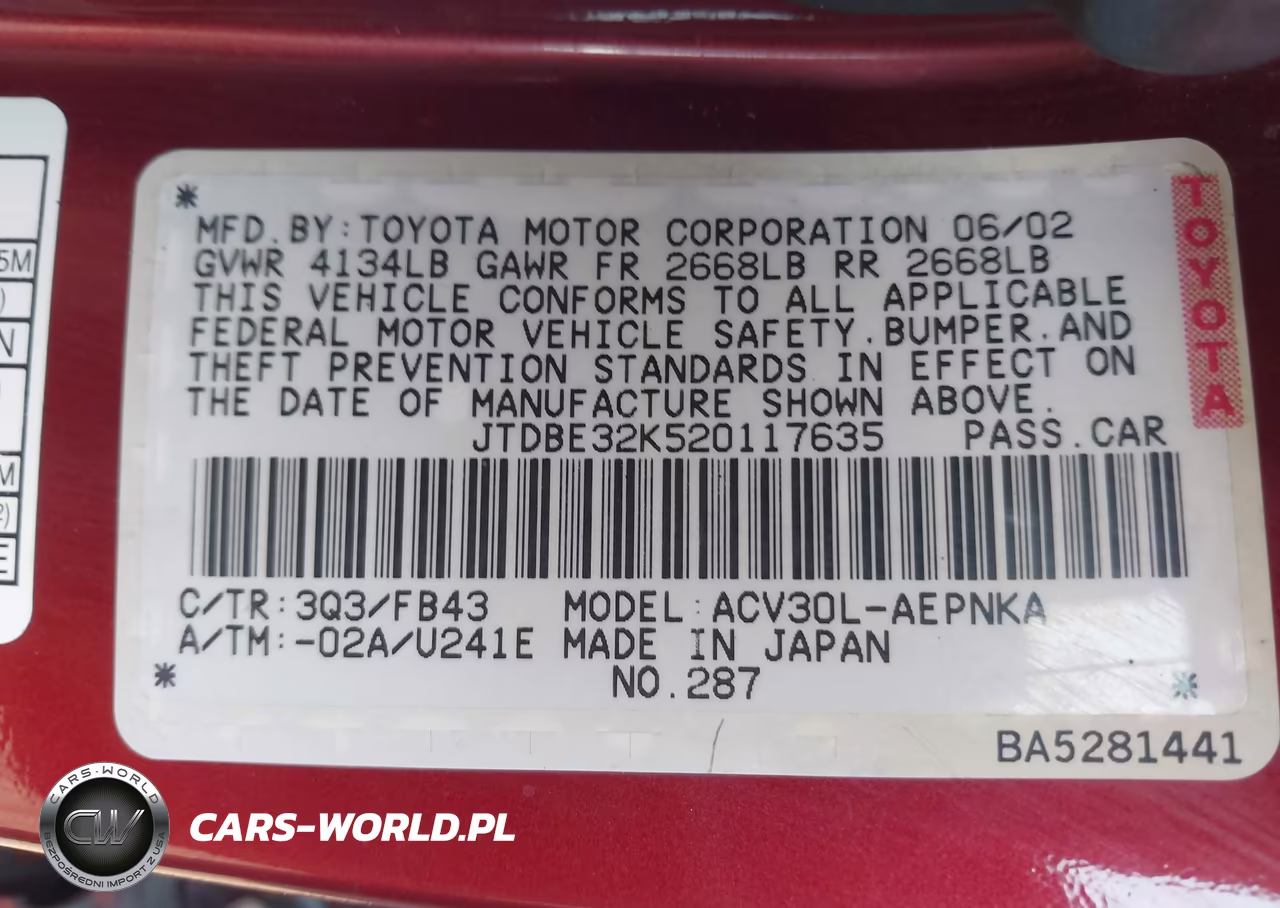 2002 Toyota Camry Le VIN:JTDBE32K520117635 - 9