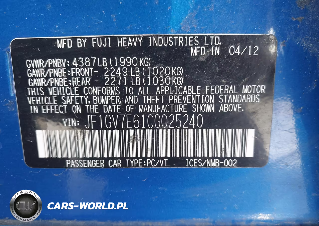2012 Subaru Impreza Wrx VIN:JF1GV7E61CG025240 - 9