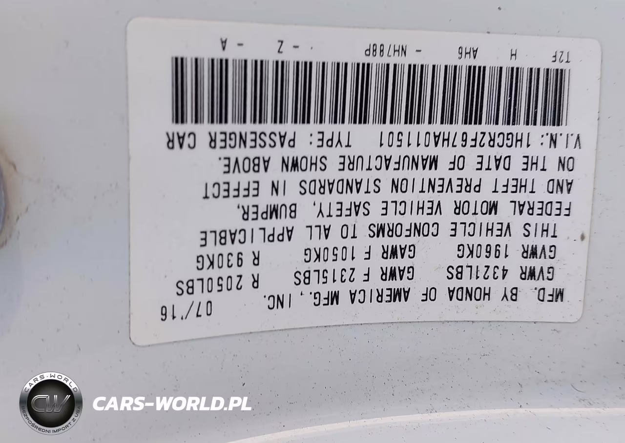 2017 Honda Accord Sport VIN:1HGCR2F67HA011501 - 9