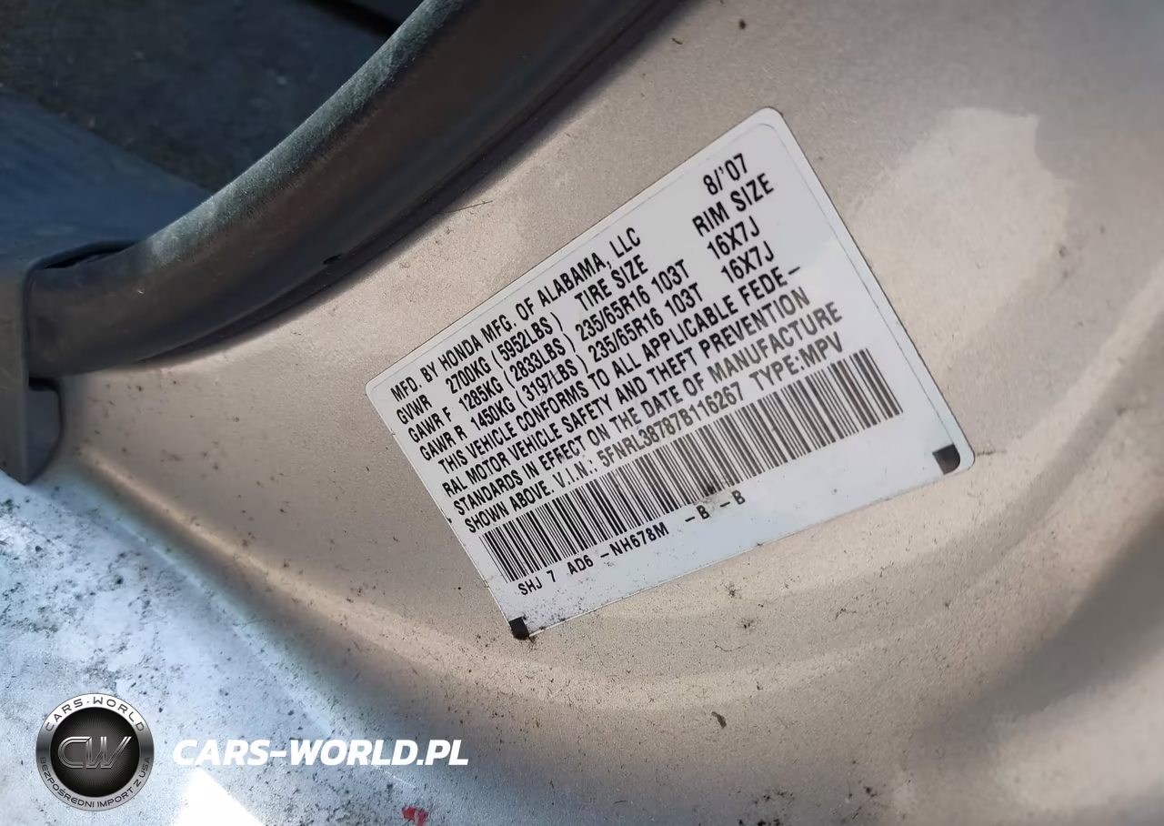 2007 Honda Odyssey Ex-L VIN:5FNRL38787B116267 - 9