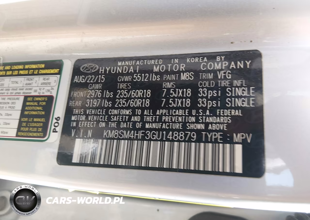 2016 Hyundai Santa Fe Se VIN:KM8SM4HF3GU148879 - 9