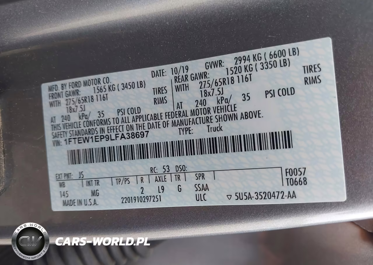 2020 Ford F-150 Xlt VIN:1FTEW1EP9LFA38697 - 9