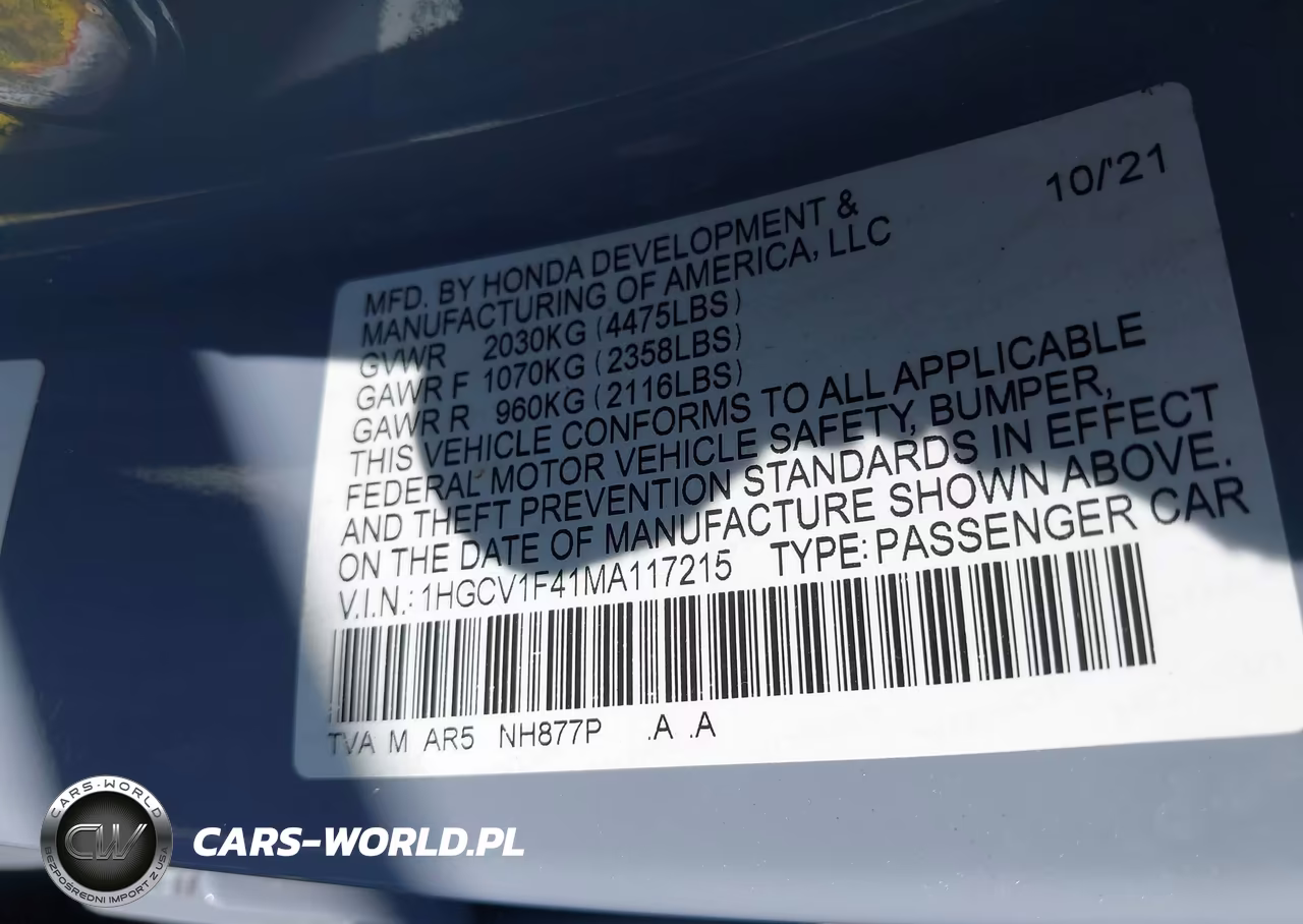 2021 Honda Accord Sport Special Edition VIN:1HGCV1F41MA117215 - 9