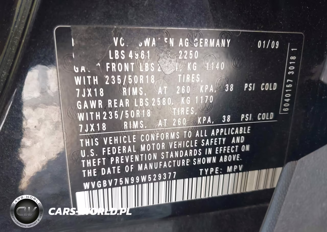 2009 Volkswagen Tiguan Sel VIN:WVGBV75N99W529377 - 9