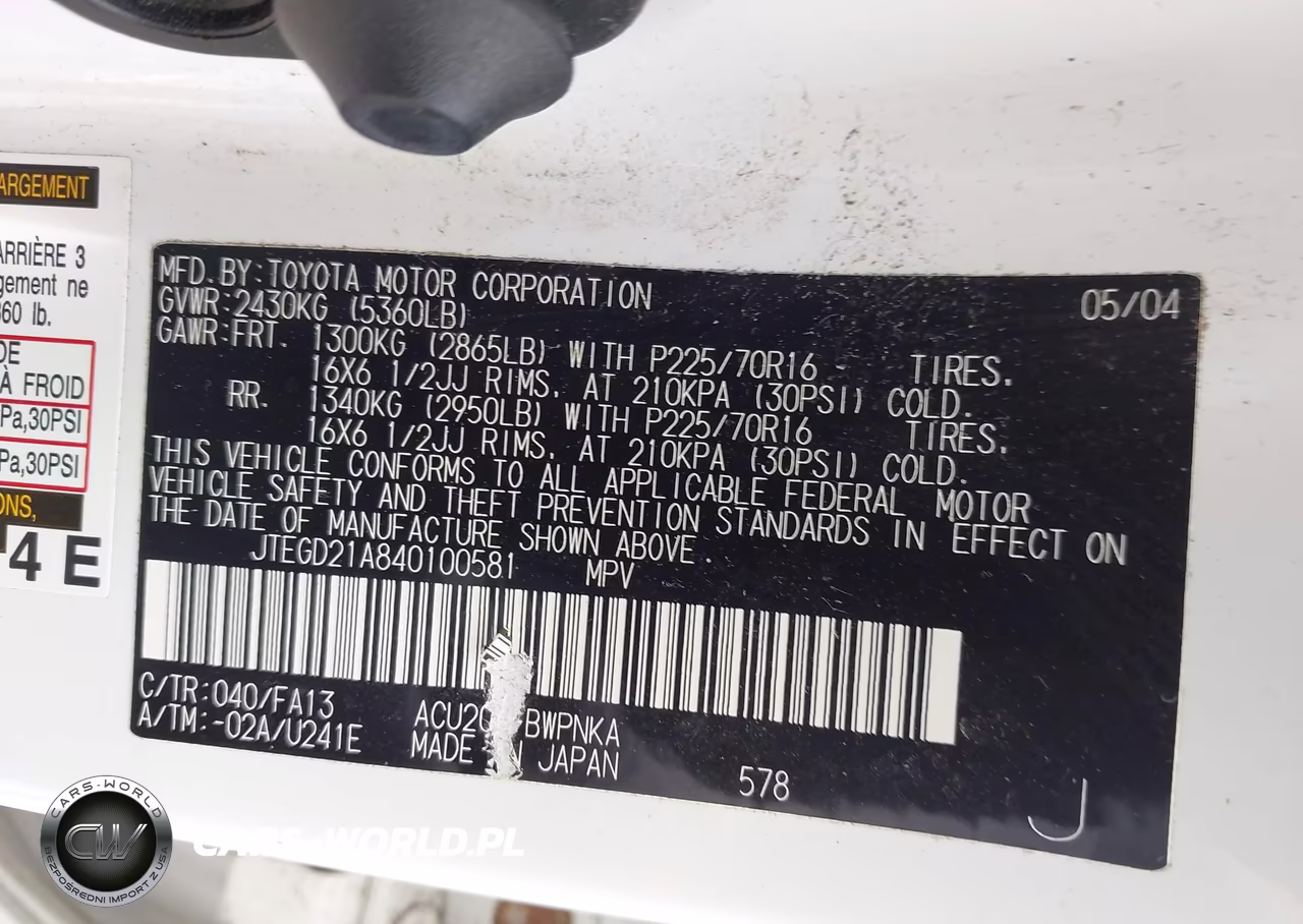 2004 Toyota Highlander VIN:JTEGD21A840100581 - 9
