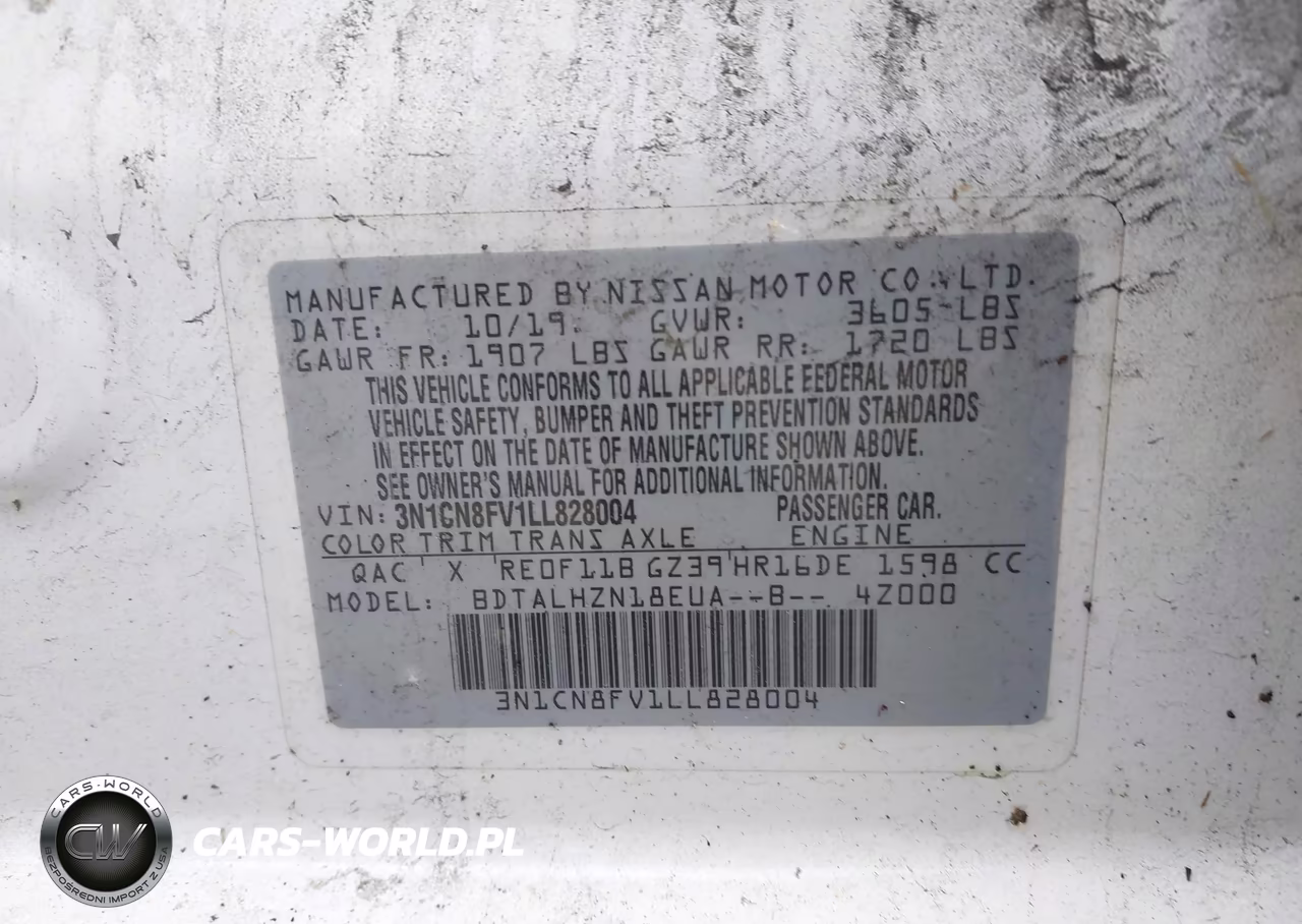 2020 Nissan Versa Sr Xtronic Cvt VIN:3N1CN8FV1LL828004 - 9