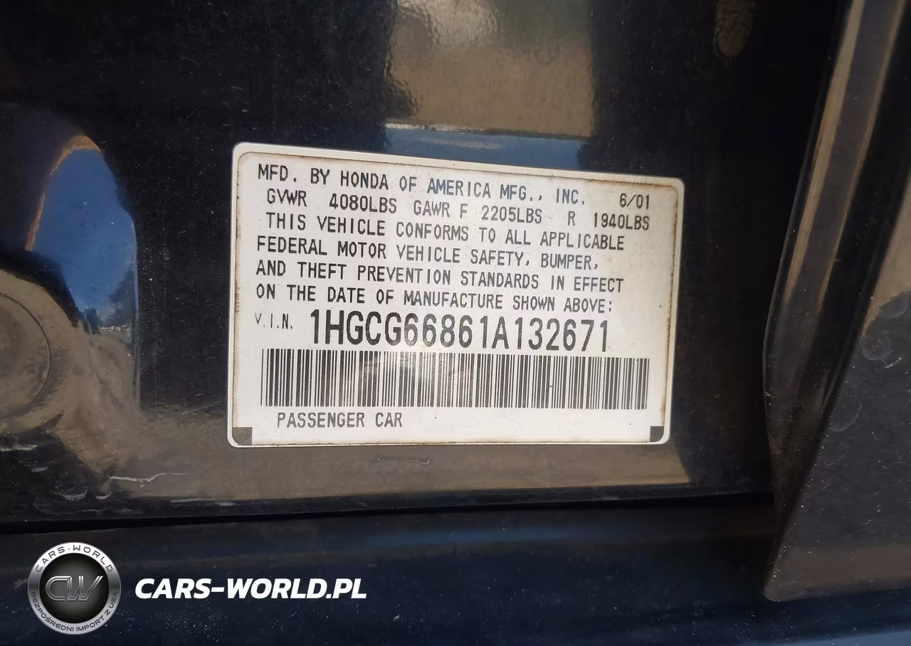 2001 Honda Accord 2.3 Ex VIN:1HGCG66861A132671 - 9