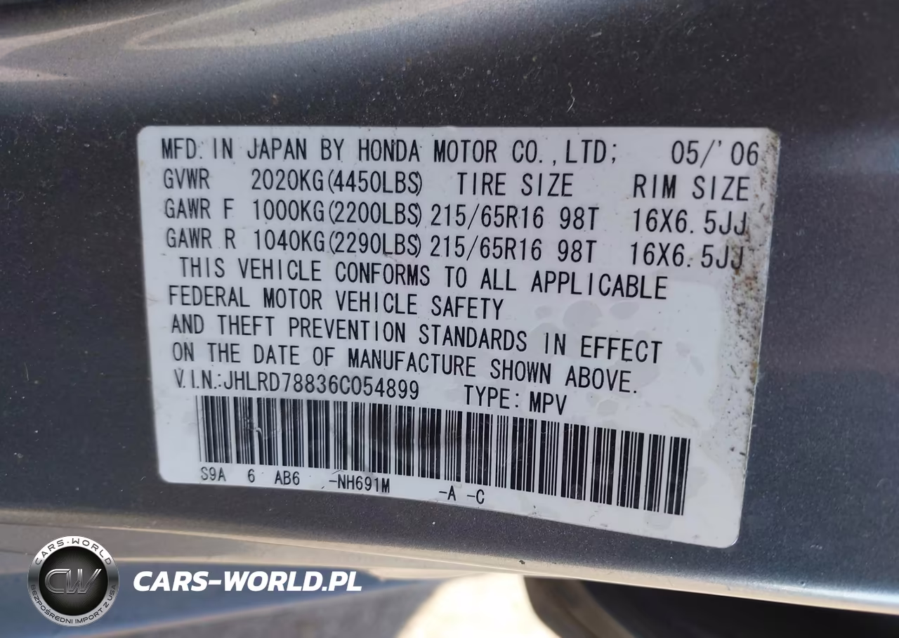 2006 Honda Cr-V Ex VIN:JHLRD78836C054899 - 9