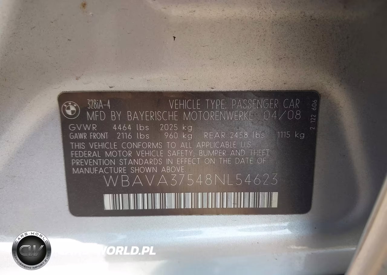 2008 BMW 328I VIN:WBAVA37548NL54623 - 9