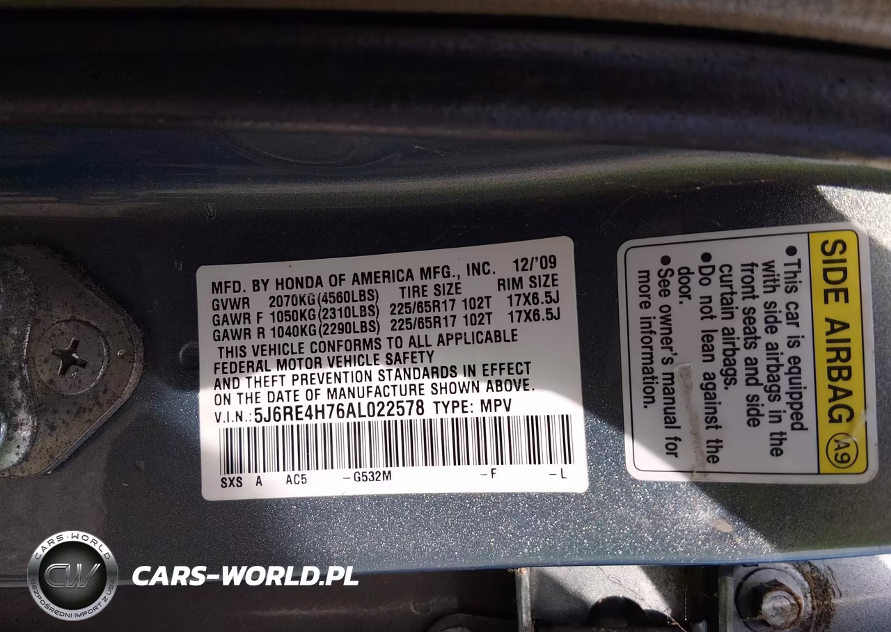 2010 Honda Cr-V Ex-L VIN:5J6RE4H76AL022578 - 9