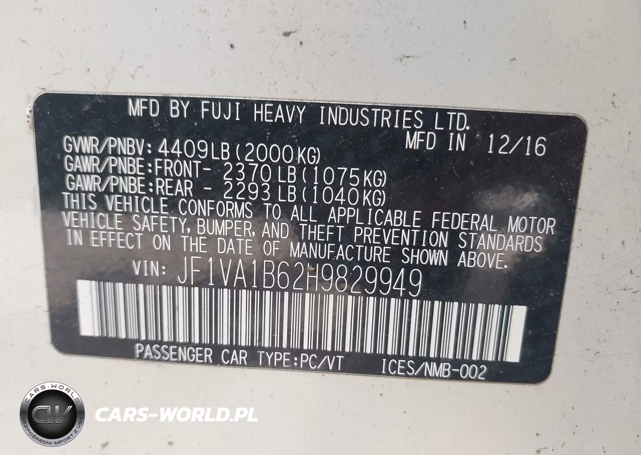 2017 Subaru Wrx VIN:JF1VA1B62H9829949 - 9