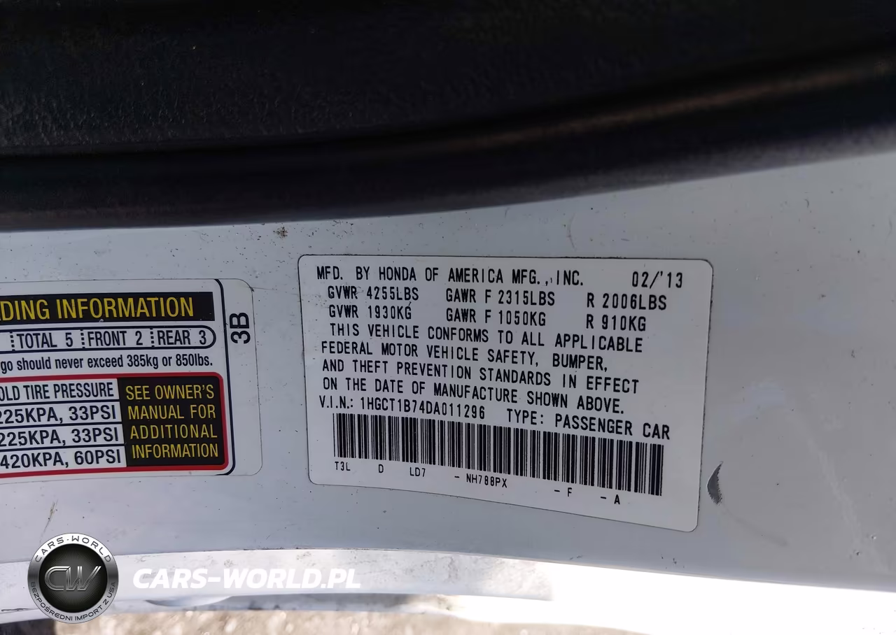 2013 Honda Accord Ex VIN:1HGCT1B74DA011296 - 9