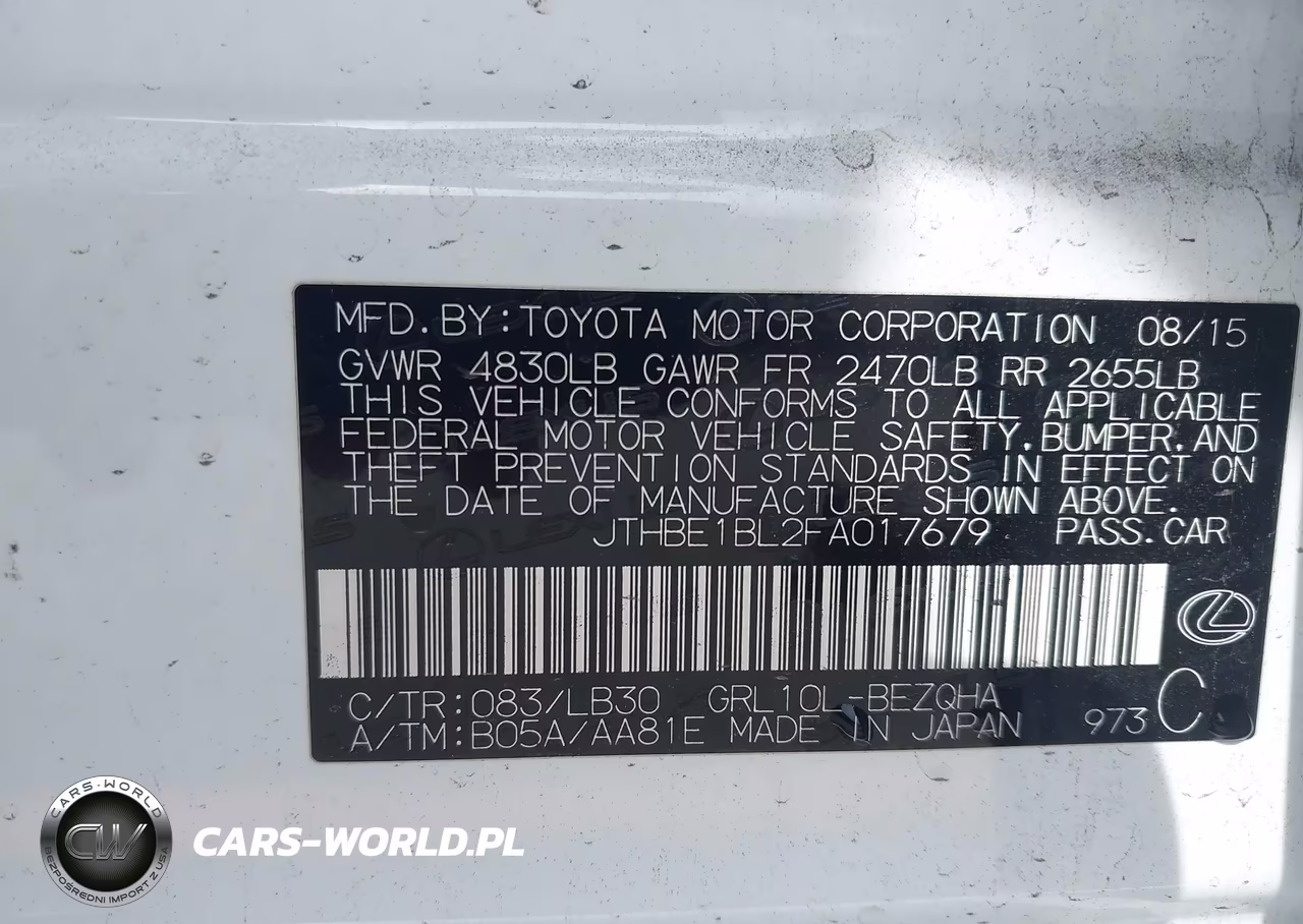 2015 Lexus Gs 350 VIN:JTHBE1BL2FA017679 - 9