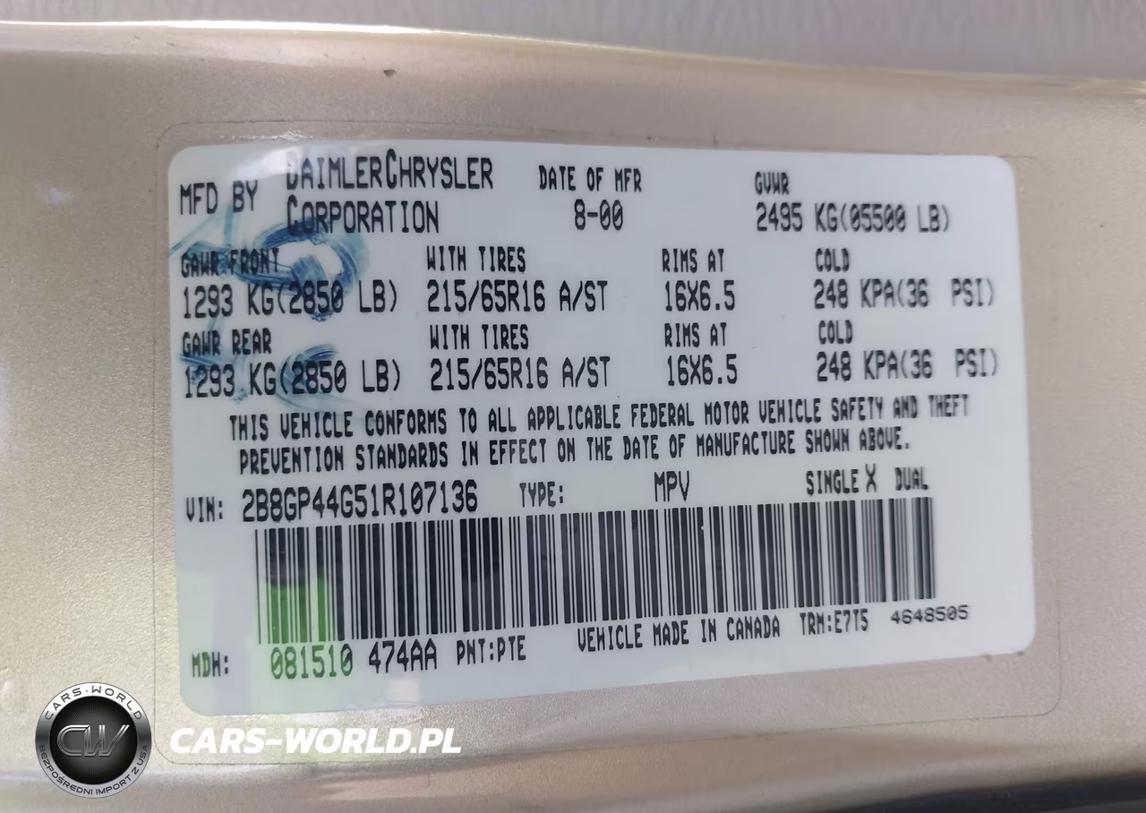 2001 Dodge Grand Caravan Sport VIN:2B8GP44G51R107136 - 9