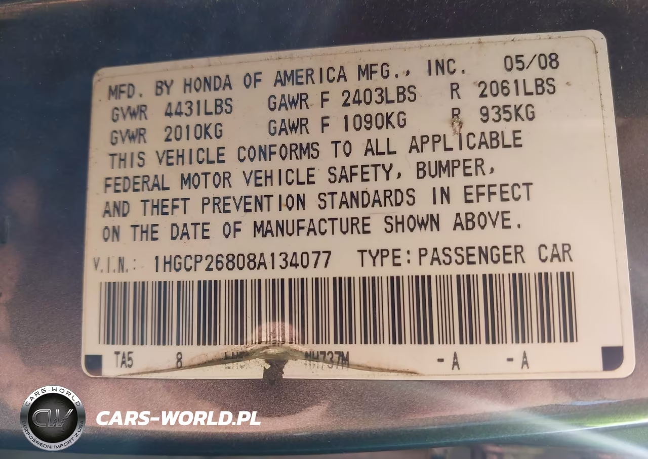 2008 Honda Accord 2.4 Ex-L VIN:1HGCP26808A134077 - 9