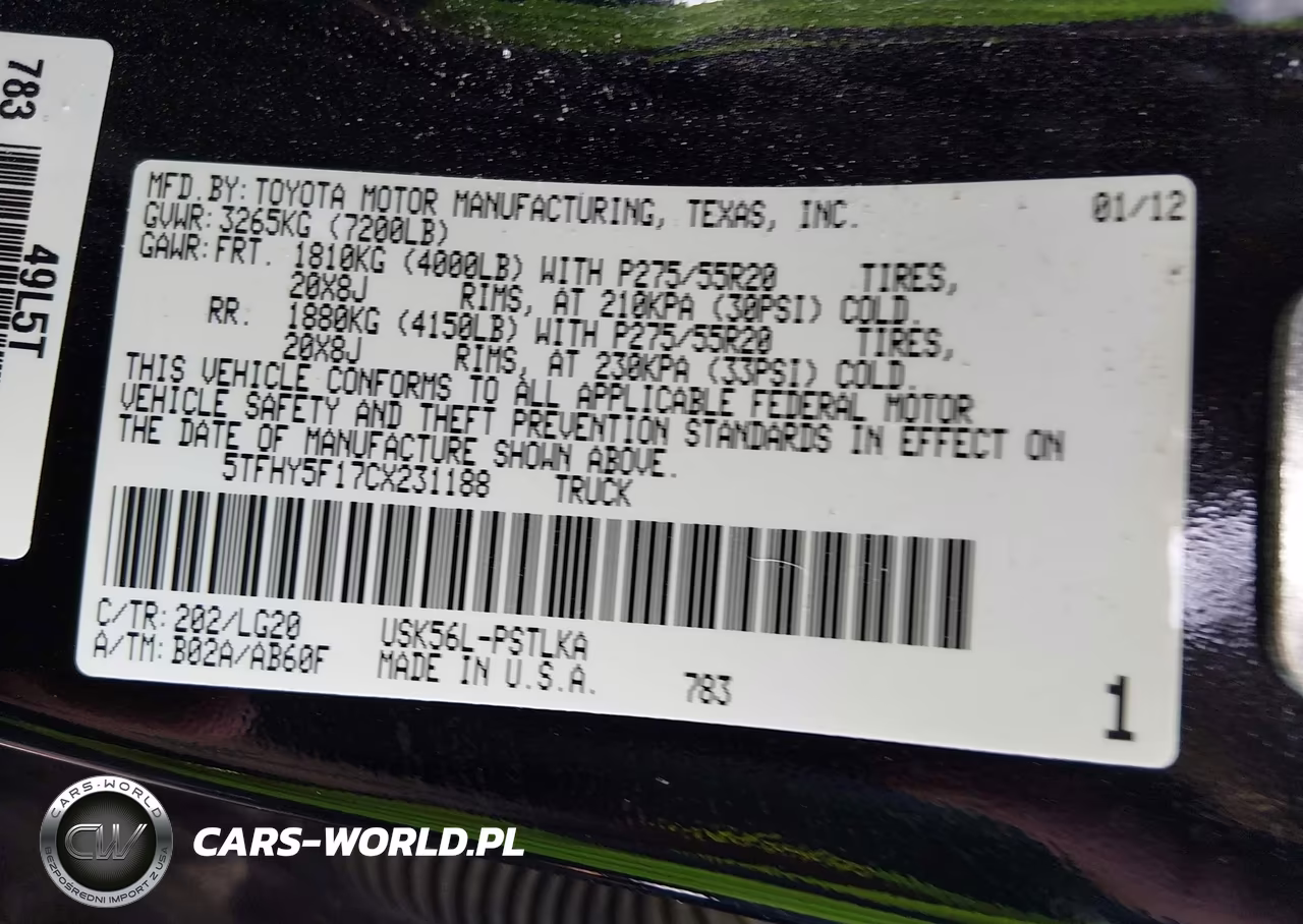 2012 Toyota Tundra Limited 5.7L V8 VIN:5TFHY5F17CX231188 - 9