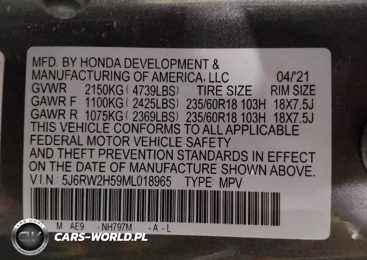 2021 Honda Cr-V Awd Ex VIN:5J6RW2H59ML018965 - 9