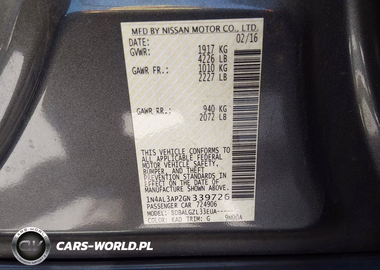 2016 Nissan Altima 2.5-2.5 S-2.5 Sl-2.5 Sr-2.5 Sv VIN:1N4AL3AP2GN339726 - 9