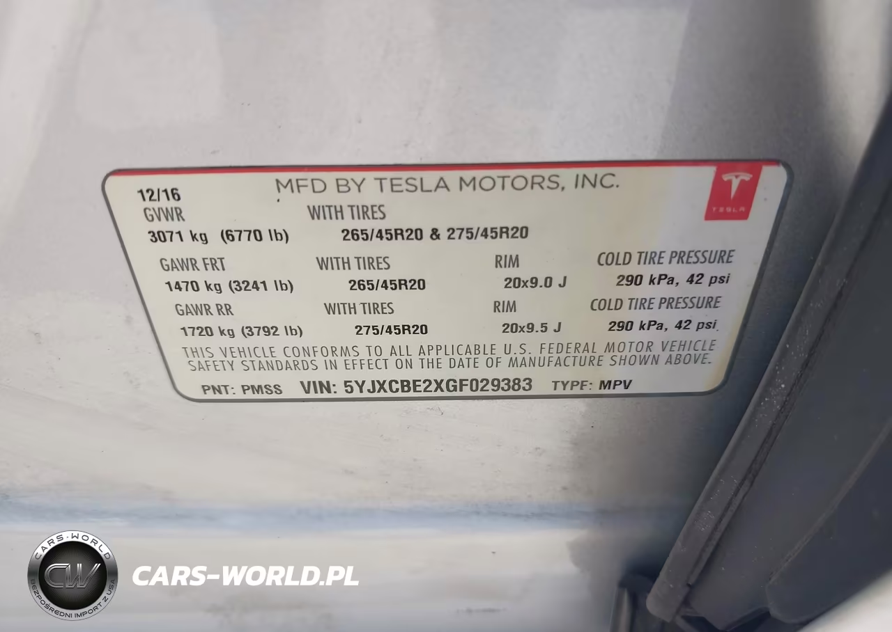 2016 Tesla Model X 60D-70D-75D-90D-P100D VIN:5YJXCBE2XGF029383 - 9
