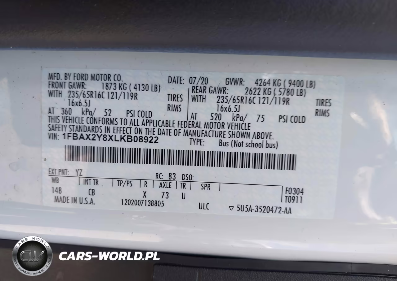 2020 Ford Transit-350 Passenger Van Xl VIN:1FBAX2Y8XLKB08922 - 9