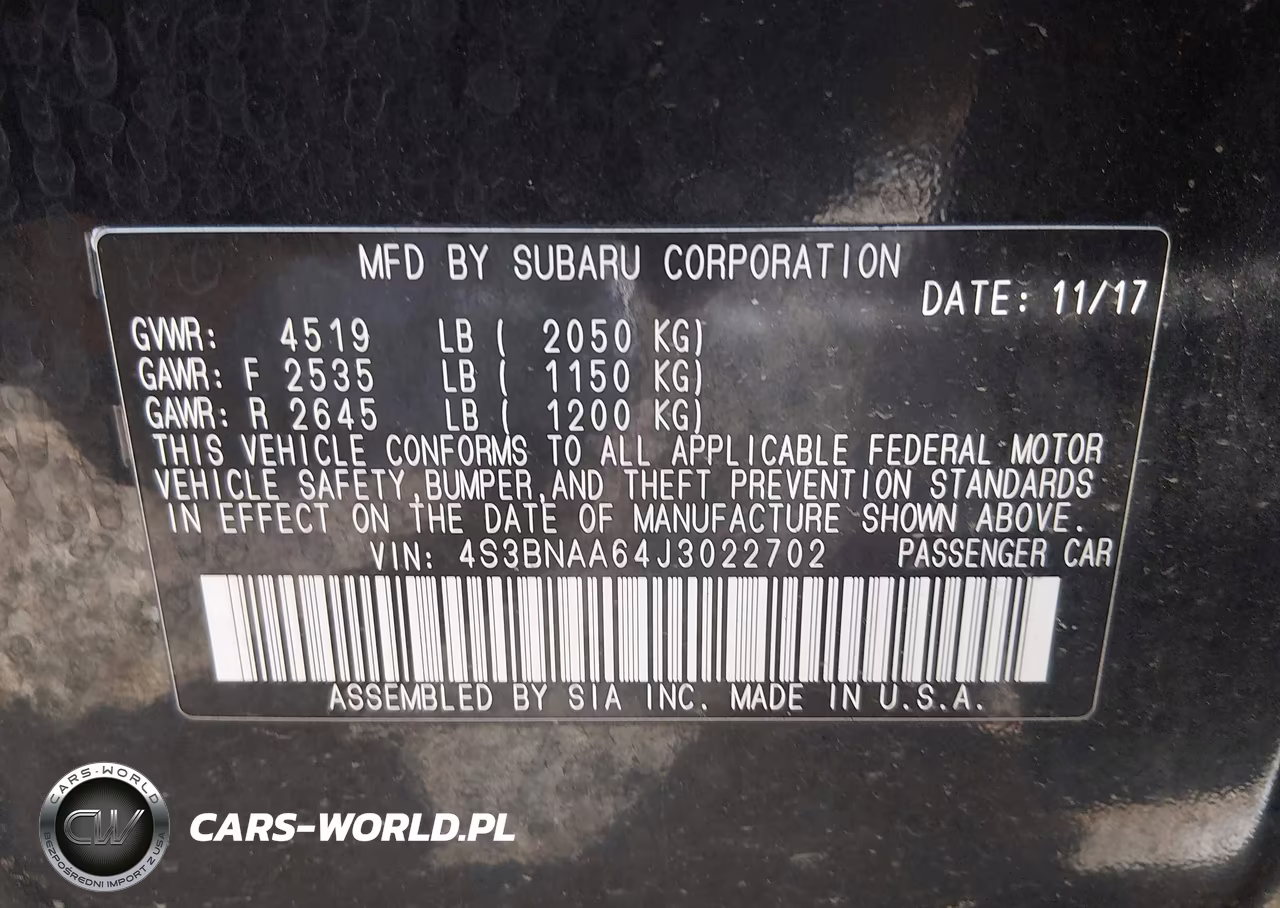 2018 Subaru Legacy 2.5I VIN:4S3BNAA64J3022702 - 9
