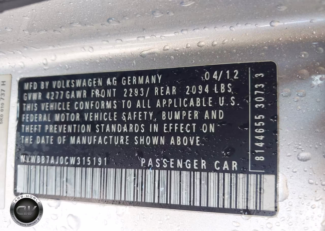 2012 Volkswagen Golf 2.5L 2-Door VIN:WVWBB7AJ0CW315191 - 9