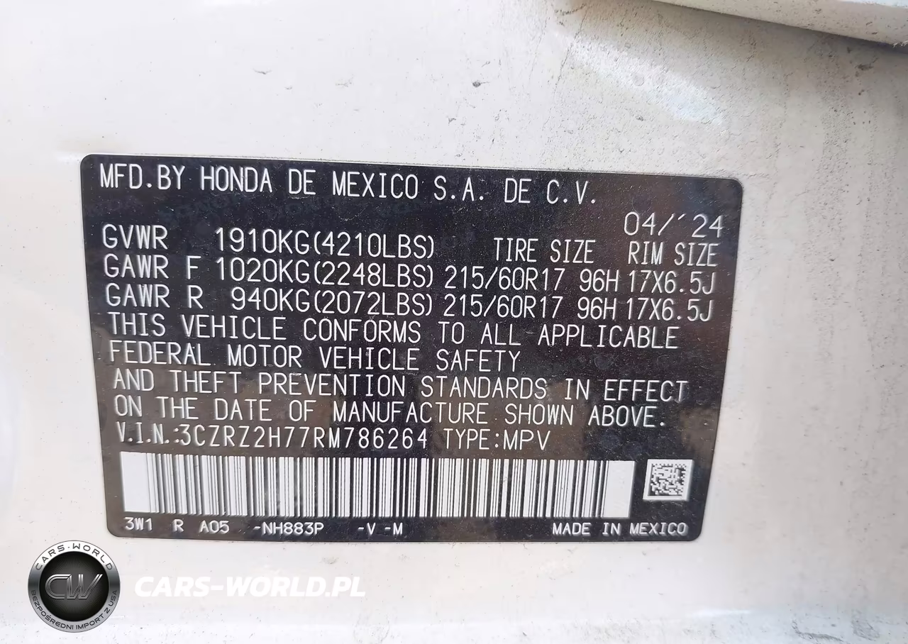 2024 Honda Hr-V Awd Ex-L-Awd Ex-L W-O Bsi VIN:3CZRZ2H77RM786264 - 9
