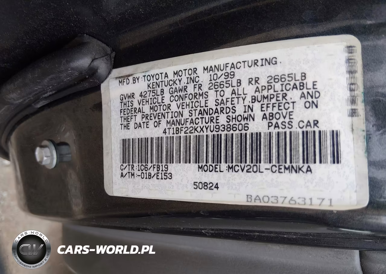 2000 Toyota Camry Le V6 VIN:4T1BF22KXYU938606 - 9