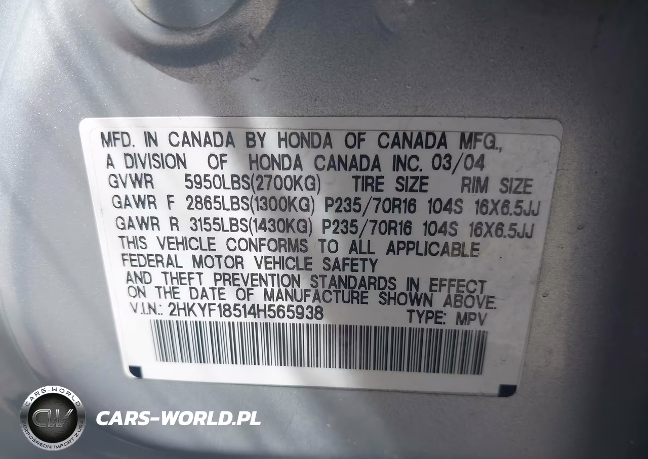 2004 Honda Pilot Ex-L VIN:2HKYF18514H565938 - 9