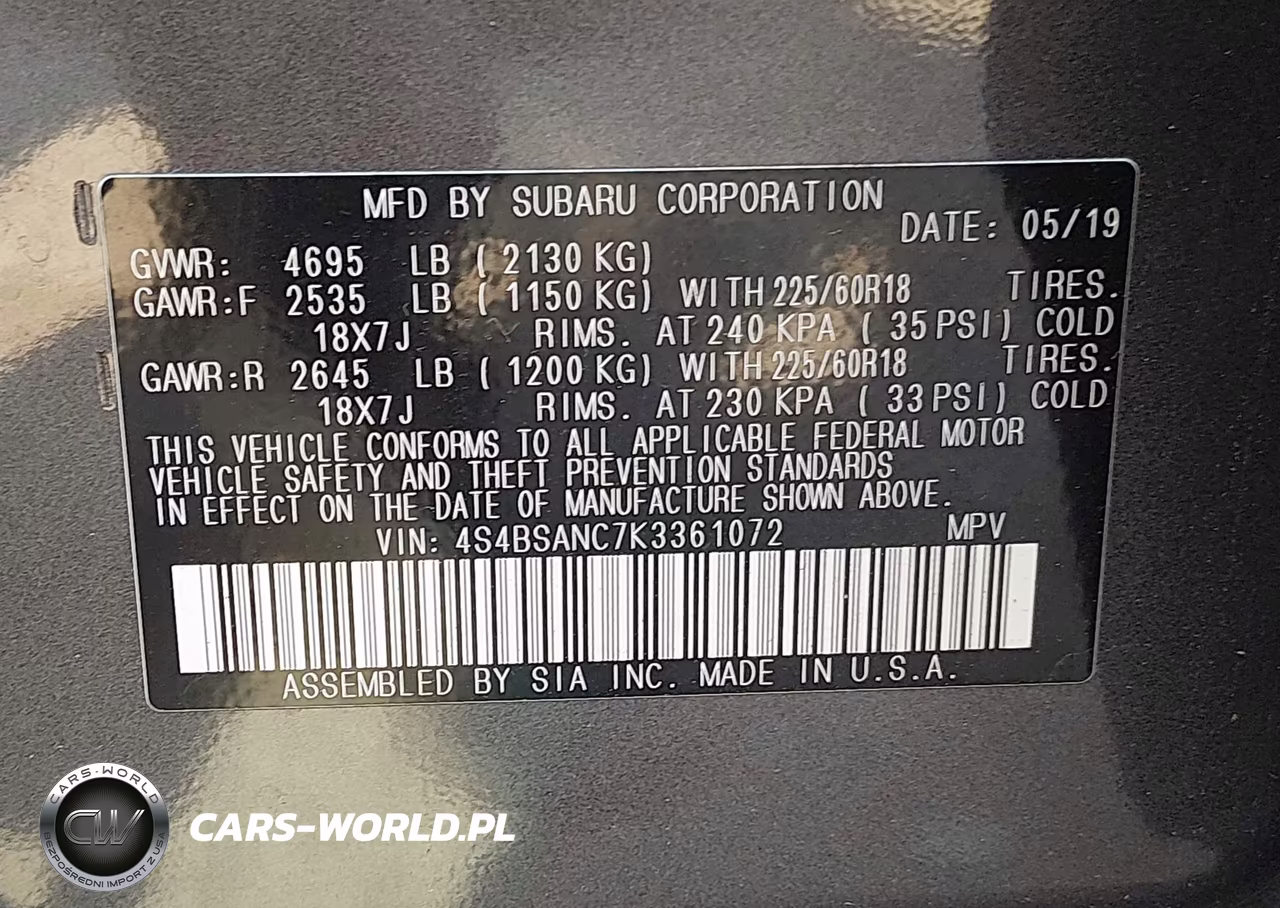 2019 Subaru Outback 2.5I Limited VIN:4S4BSANC7K3361072 - 9