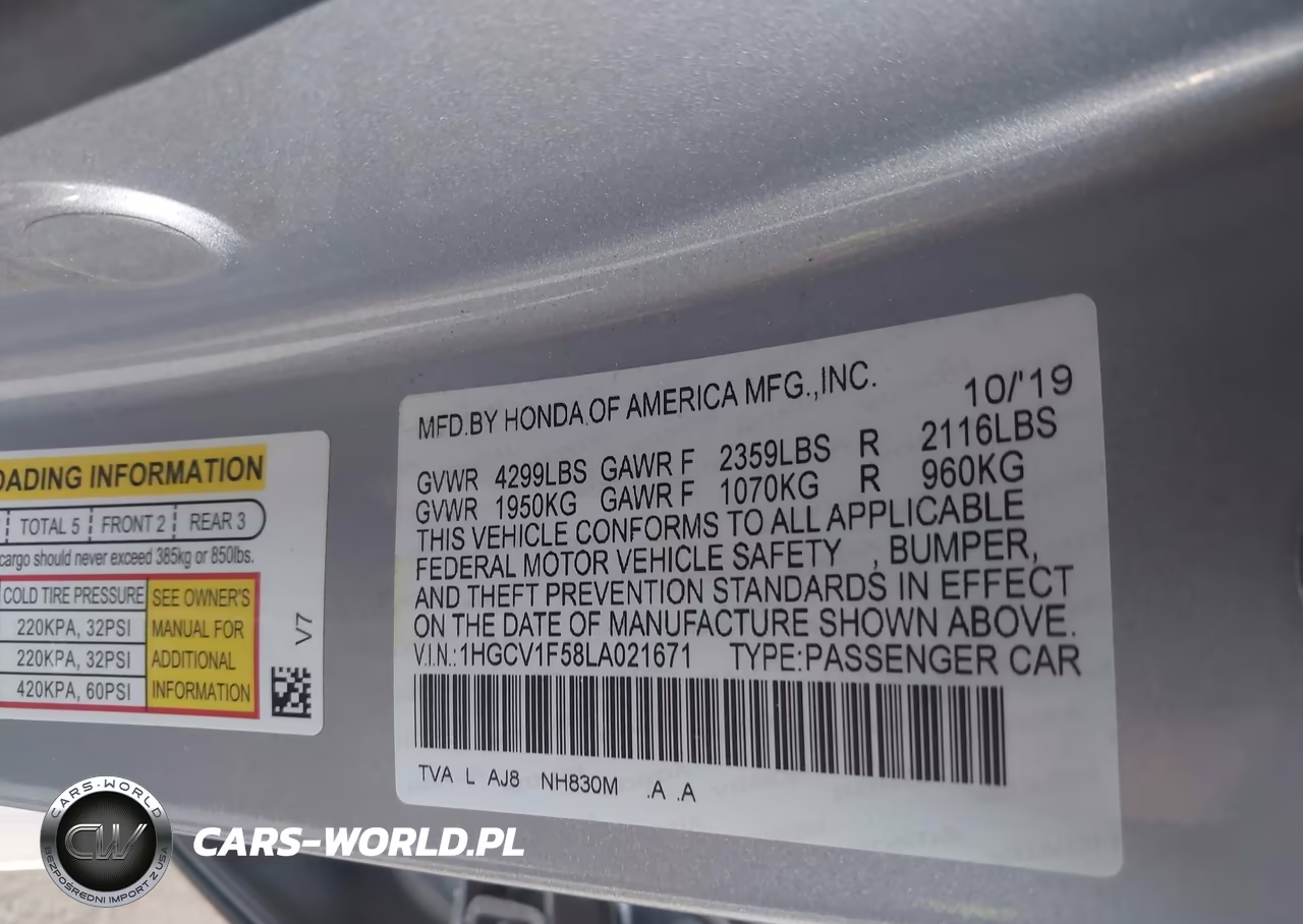 2020 Honda Accord Ex-L VIN:1HGCV1F58LA021671 - 9
