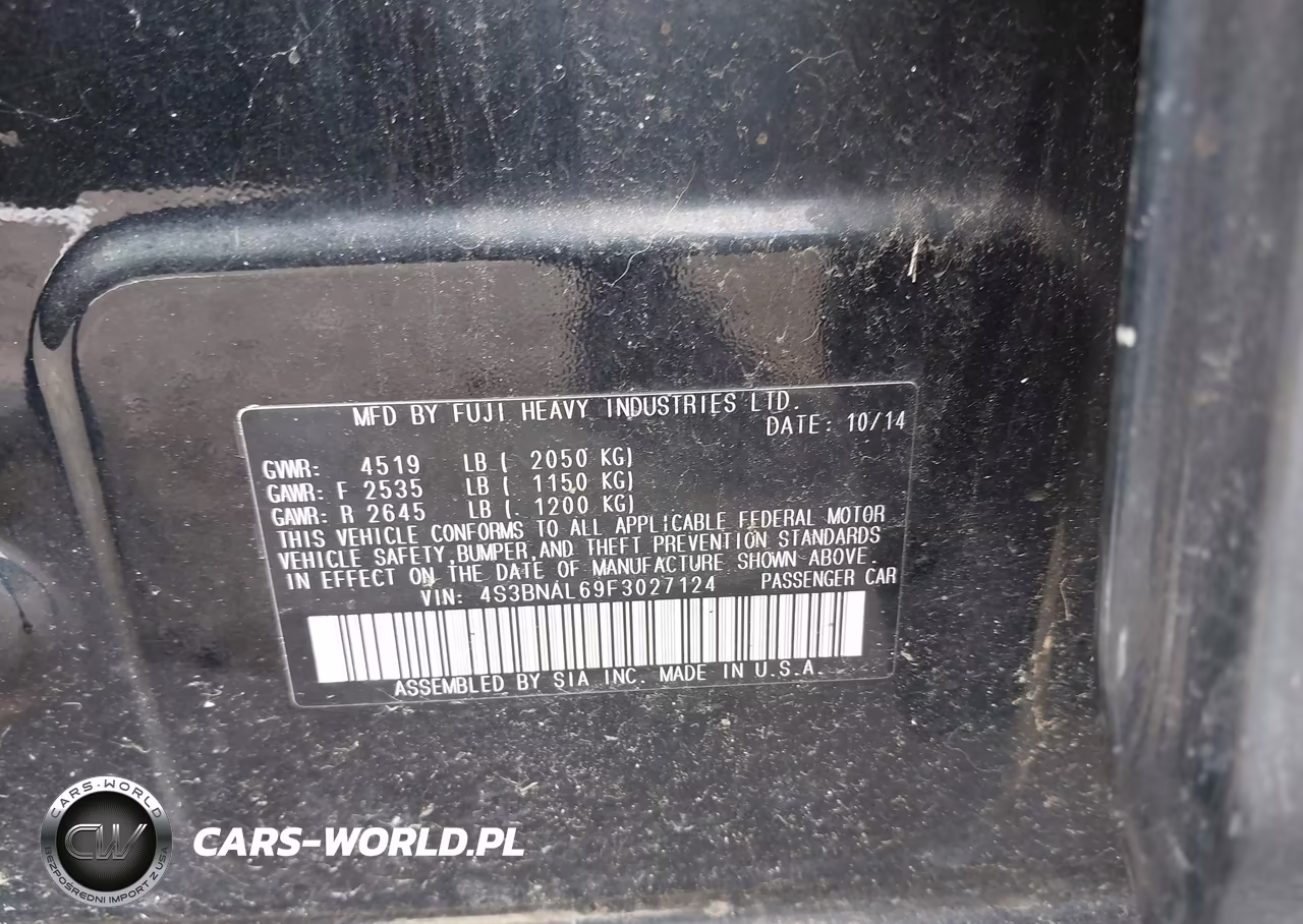 2015 Subaru Legacy 2.5I Limited VIN:4S3BNAL69F3027124 - 9