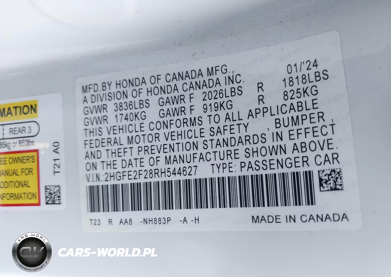 2024 Honda Civic Lx VIN:2HGFE2F28RH544627 - 9