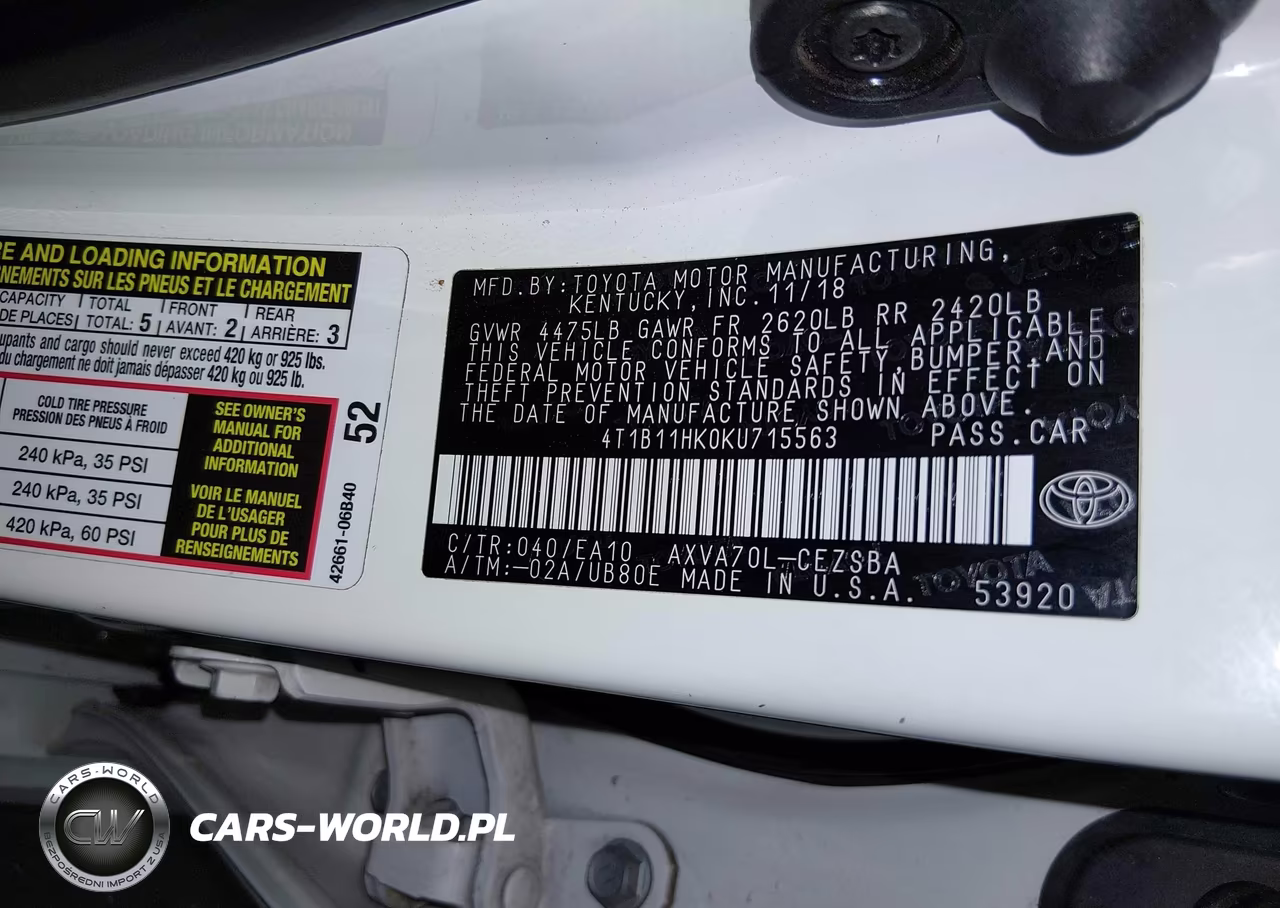2019 Toyota Camry Se VIN:4T1B11HK0KU715563 - 9